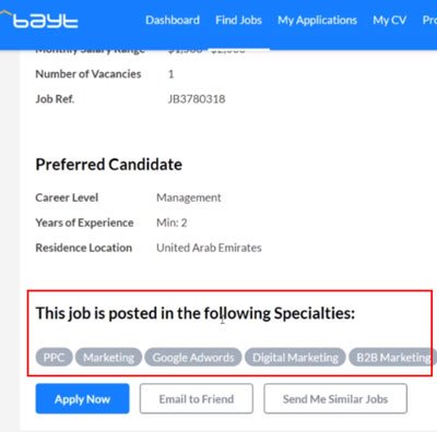 Get Job in Dubai: How to Rank Your CV on Top of Bayt.com? job specialities - Get Job in Dubai: How to Rank Your CV on Top of Bayt.com?